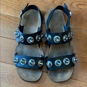 Prada black sandals with embroidered crystals 37.5